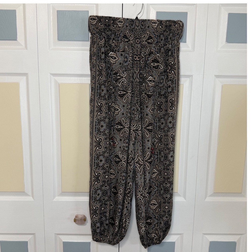Earthbound Trading Co Womens‎ Paisley Harem Pants Grey Boho Smocked Joggers M